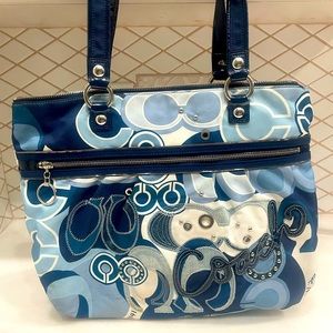 Blue and white coach purse